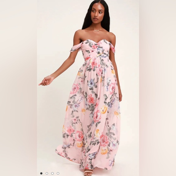 Lulus Dresses & Skirts - Lulus Harmonious Love Blush Floral Print Off-the-Shoulder Maxi Dress